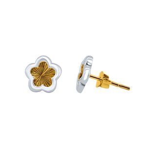 Star Shape Floral Studs Two-Tone Silver Earrings